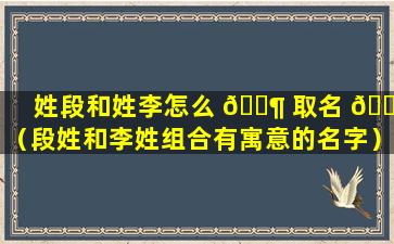 姓段和姓李怎么 🐶 取名 🐠 （段姓和李姓组合有寓意的名字）